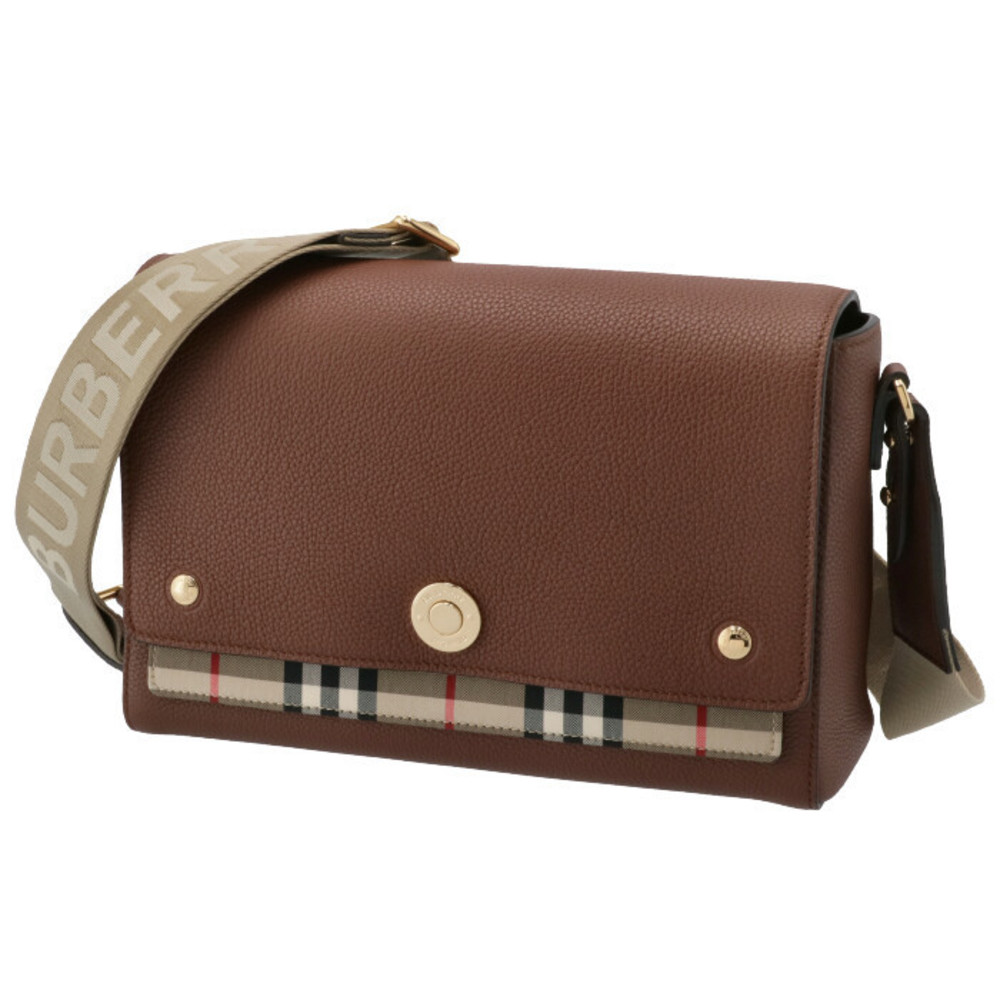 Burberry Brown Leather Crossbody Shoulder Bag with House Check Trim - Picture 2 of 8